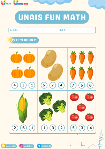 Unais Fun Math – Counting Vegetables (Printable Worksheet)